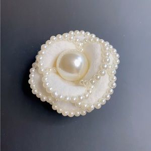 Camellia Brooch Pin Pearl Ivory White 2.5” X 2.5” New Handmade Gift